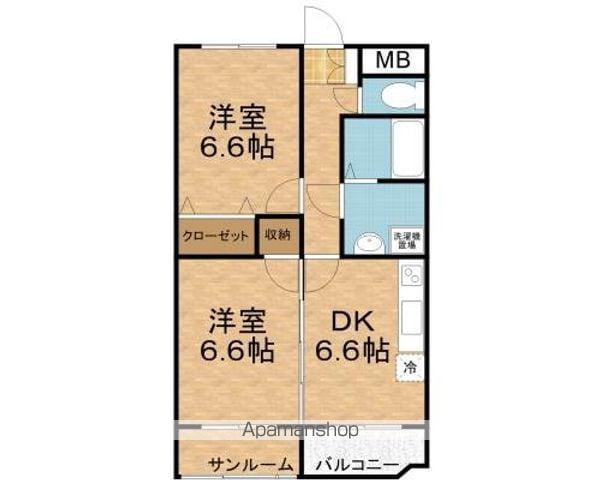 ビブラシアン(2DK/3階)の間取り写真