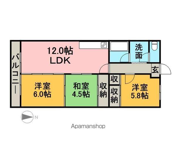 ハイツおひづか(3LDK/4階)の間取り写真