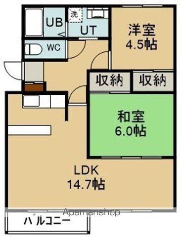 ハーベストⅠ(2LDK/1階)の間取り写真