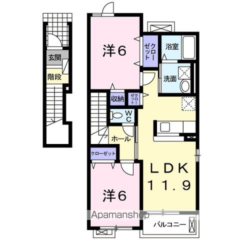 シック・ポワールⅠ(2LDK/2階)の間取り写真
