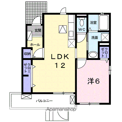 ウイング K(1LDK/1階)の間取り写真