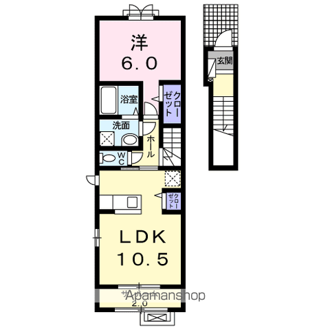 ルーチェ・デル・ソレⅠ(1LDK/2階)の間取り写真