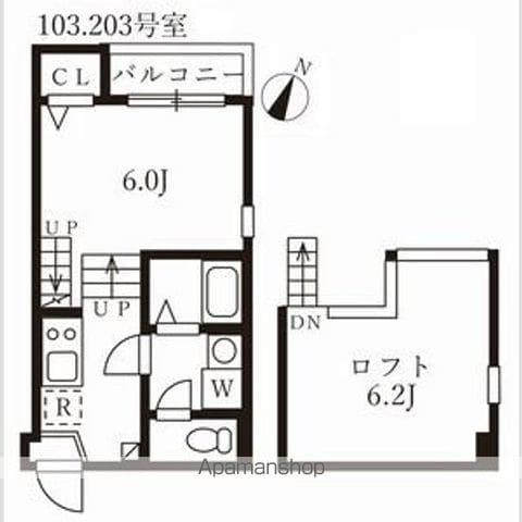 ハーモニーテラス木之免町Ⅱ(1K/2階)の間取り写真