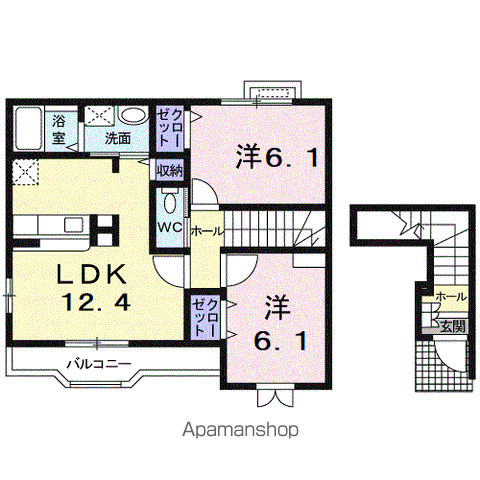 シャン.ド.フルール2A(2LDK/2階)の間取り写真