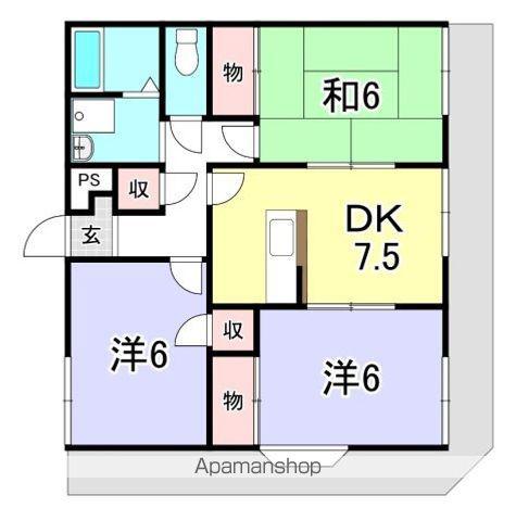 ウエストコート(3DK/1階)の間取り写真