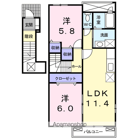 コートジュネスⅠ(2LDK/2階)の間取り写真