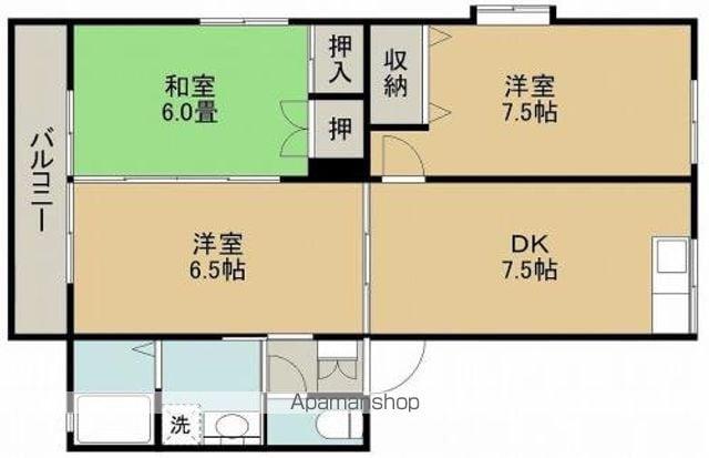アメニティー鶴羽田B棟(3DK/2階)の間取り写真