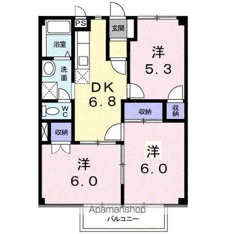 カームA(3DK/1階)の間取り写真