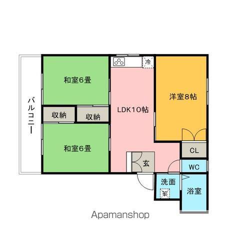 大津山シャインビル(3LDK/3階)の間取り写真