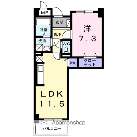 ラ ヴィ カルム(1LDK/2階)の間取り写真