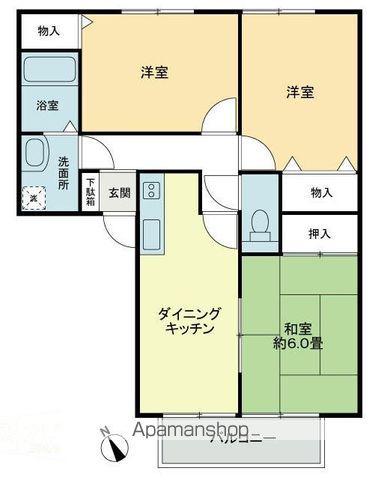 フォブール龍雲 B棟(3DK/1階)の間取り写真