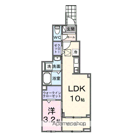 ファミリア長門石(1LDK/1階)の間取り写真