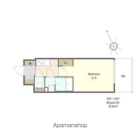 ALIVIS福島海老江(1K/11階)の間取り写真