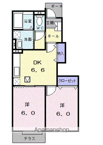 ラフィーネ壱番館(2DK/1階)の間取り写真