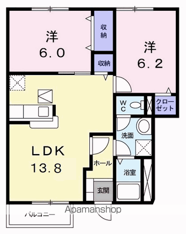 グラン・シェルⅡ(2LDK/1階)の間取り写真