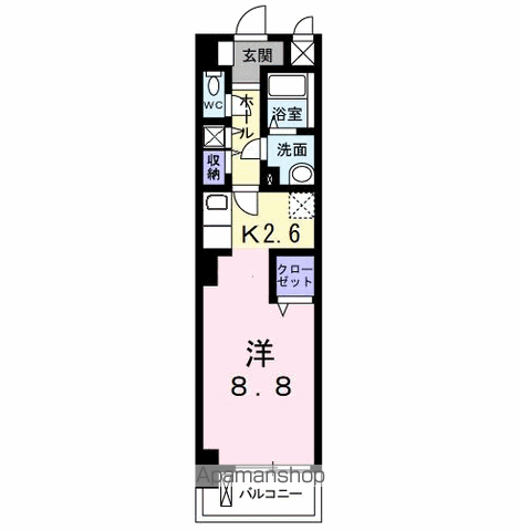 ラ・ベルソレイユ(1K/2階)の間取り写真