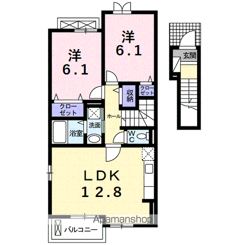 プラシードⅣ(2LDK/2階)の間取り写真
