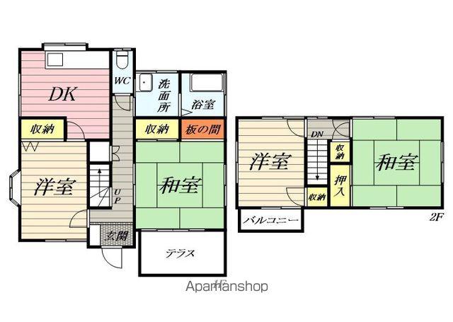 東海道本線 平塚駅 バス乗車時間:18分 長瀬バス停で下車 徒歩5分 2階建 築50年(4DK)の間取り写真