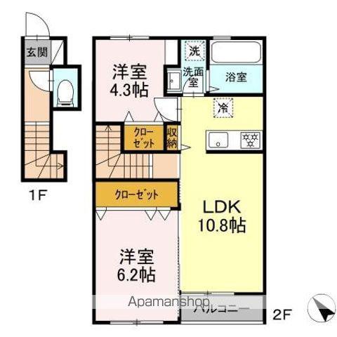 フランネル多賀城(2LDK/2階)の間取り写真