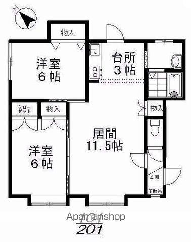マンションパークサイド(2LDK/2階)の間取り写真