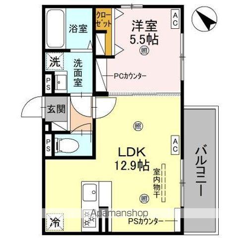 D-ROOM平井B棟(1LDK/2階)の間取り写真