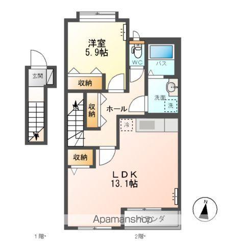 高尾崎 NEW TOWN LA・TERRE E(1LDK/2階)の間取り写真