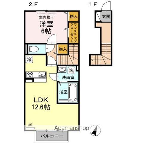 ブランノワール前塩屋(1LDK/2階)の間取り写真