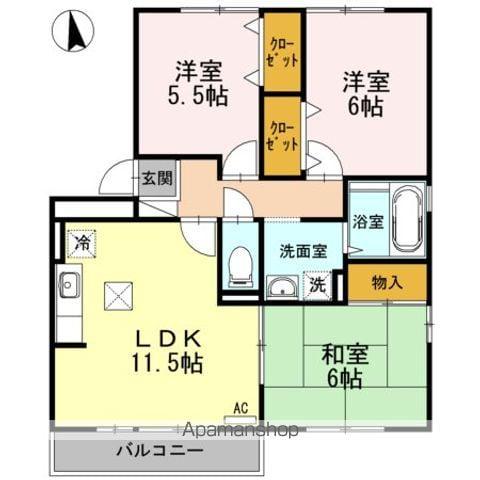 グランドヒルB棟(3LDK/1階)の間取り写真