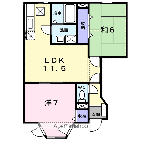 アムール・ハザカD(2LDK/1階)の間取り写真
