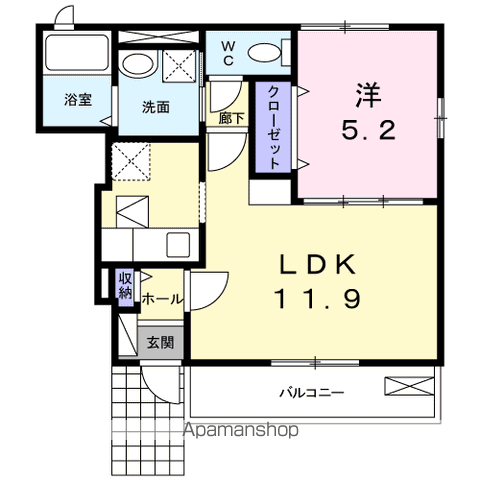 アンジュアルモニー2(1LDK/1階)の間取り写真