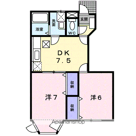 ソレアード・メゾン(2DK/1階)の間取り写真