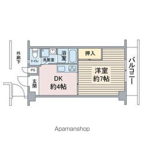 西日置マンション(1DK/4階)の間取り写真
