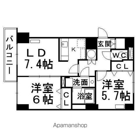 アイランドパレス2(2LDK/5階)の間取り写真