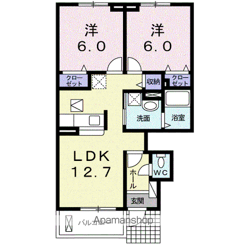 エアリーガーデンⅡ(2LDK/1階)の間取り写真