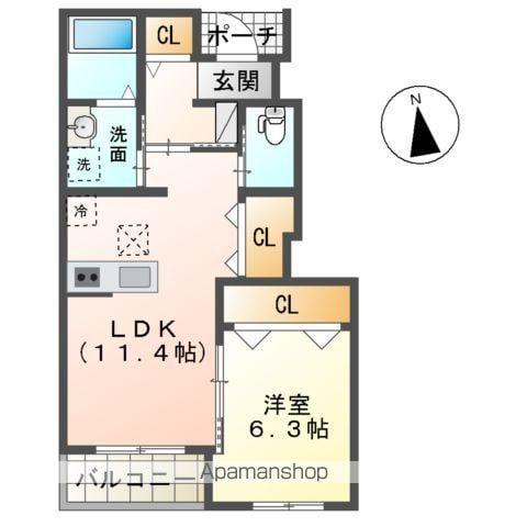 ユニヴァリィエスポアール(1LDK/1階)の間取り写真