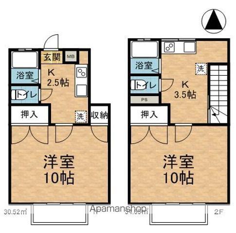 オアシスA・B(1K/2階)の間取り写真