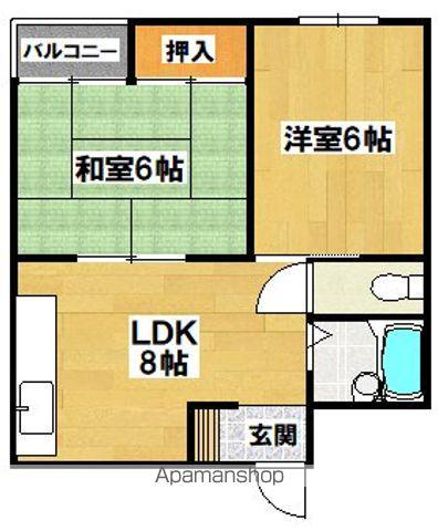 ドムール帝塚山南(2DK/2階)の間取り写真
