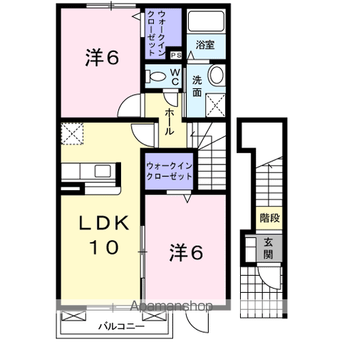 カーサ・ユニゾンⅡD(2LDK/2階)の間取り写真
