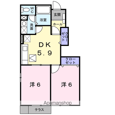 カーサ プレシードB(2K/1階)の間取り写真