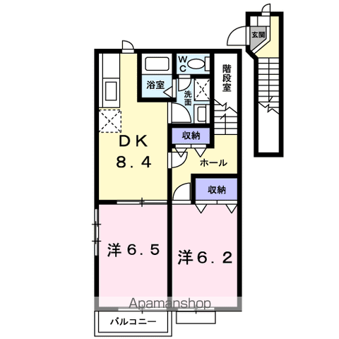 メゾンディオールⅡA(2DK/2階)の間取り写真