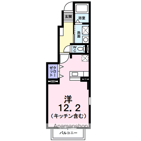 ヴァンクレーヴⅦB棟(1K/1階)の間取り写真