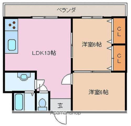 中央ハイツ(2LDK/1階)の間取り写真