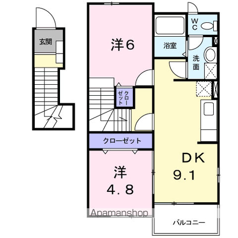 ジェルメテールA(2DK/2階)の間取り写真