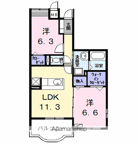 ラ・ビアージュ(2LDK/1階)の間取り写真