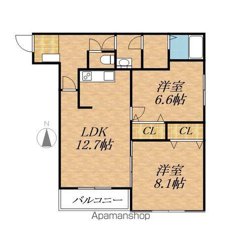 あかつきニュータウンA棟(2LDK/3階)の間取り写真