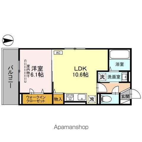 D-ROOM盛岡本宮 C棟(1LDK/2階)の間取り写真