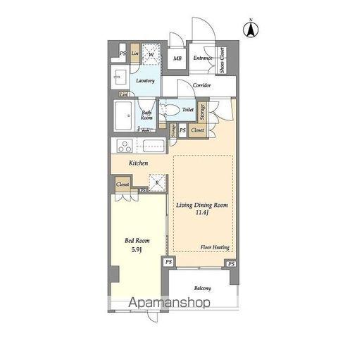 LIBR GRANT 四谷三丁目(1LDK/5階)の間取り写真