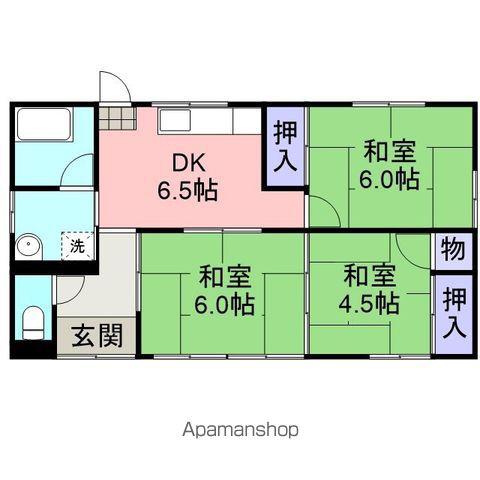 東北本線 福島駅(福島) バス乗車時間:36分 絹の里シルクピア前バス停で下車 徒歩2分 1階建 築37年(3K)の間取り写真