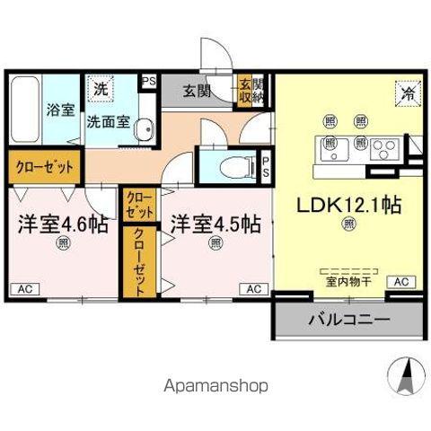 アズールスカイ(2LDK/2階)の間取り写真