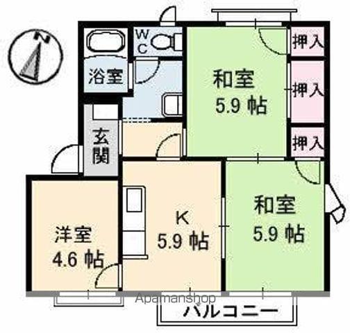 屋島フレグランス(3K/2階)の間取り写真
